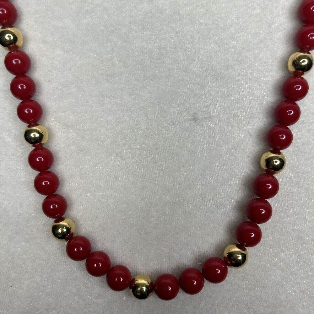 Vintage Napier Beaded Necklace Red Faux Gold Costume Jewelry